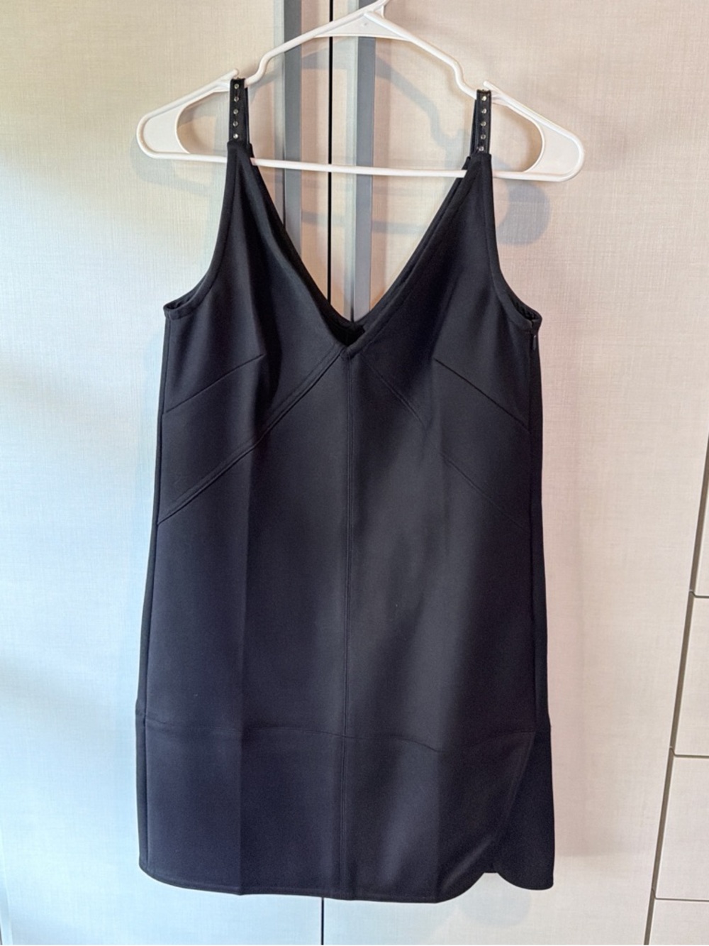 Helmut Lang Black V-Neck Mini Slip Dress with Studded Straps
